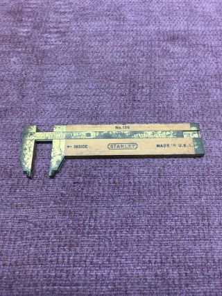 Vintage Stanley No.  136 - 1/2 Boxwood,  Brass Carpenter Caliper Rule,  Old Usa Tool