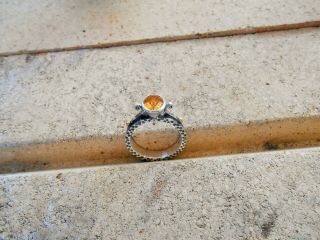 24k Pure Gold,  Hand Made Hammered Oxidized Silver Ring & Citrine