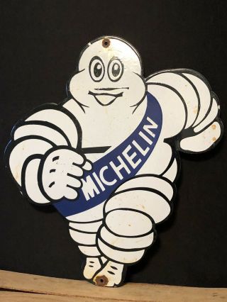 Vintage Michelin Man Tires Porcelain Enamel Sign Gas Fuel Station