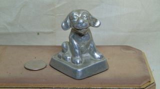 Vintage Silver Tone Cast Puppy Dog On A Pillow Paper Weight 2 3/4 " Tall