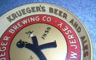 graphic old tin litho tip tray advertising Krueger Brewing Co walking K logo 2