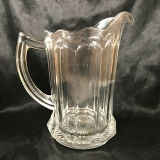 Heavy Clear Glass Ribbed Fluted Rim Beer Pitcher