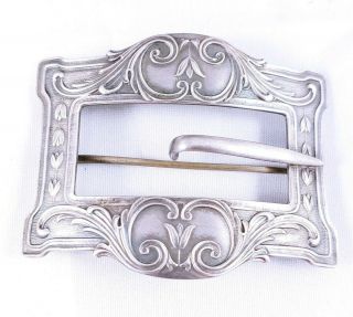 Vintage Sterling Silver Unger Brothers Art Nouveau Sash Belt Buckle Brooch Pin