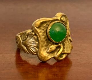 Serpent Snake Chinese Gold Filled Antique Jade? Gingko Victorian Ring Size 6