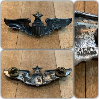 Vtg 40s Wwii 3 " Sterling Us Army Air Corp Senior Pilot Wing Silver