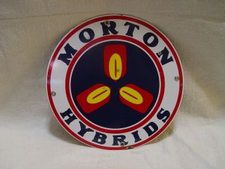 Vintage Morton Hybrids Seed Feed Corn Porcelain 10.  5 " Advertising Sign