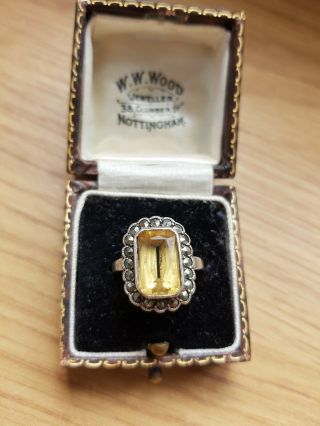 56 Antique Art Deco Silver Marcasite Citrine Paste Ring Read Descript