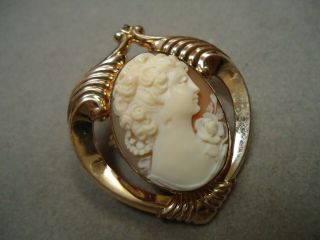 Victorian Rose Gold Filled Carved Shell Lady Cameo Heart Fame Brooch Pin Pendant
