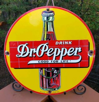 Vintage 1939 Drink Dr.  Pepper " Good For Life " Porcelain Advertising Sign Soda