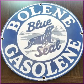 Vintage Bolene Gasoline Porcelain Blue Seal Service Station Pump Plate Sign
