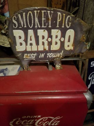 Vintage Old Bbq Restaurant Food Metal Advertising Display Sign Pig