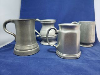 4 Large Vintage Wilton Pewter Alloy Metal Mugs Steins 3.  5 - 4.  5 "