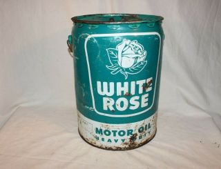 Vintage White Rose Motor Oil 5 Gallon Oil Tin Can Advertising Canadian