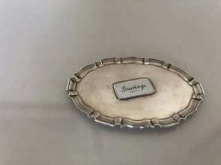 Solid Silver Card Tray With A White Enamel Greetings Plaque (london 1909) 55g