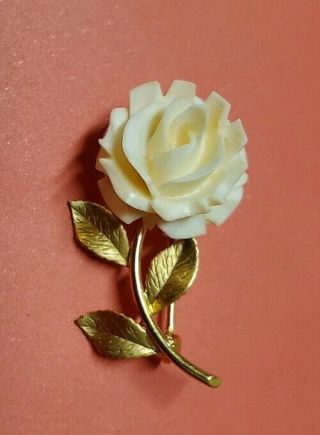Vintage Karen Lynne Designer 14k Gold Carved Rose Flower Pin/brooch