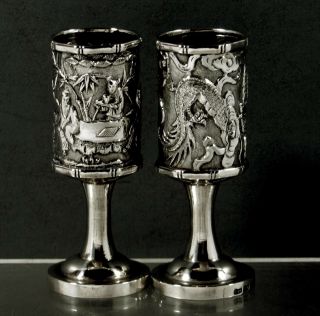 Chinese Export Silver Cups (2) C1885 Luenwo