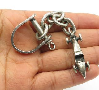 925 Sterling Silver - Vintage Old Fashioned Race Car Oval Link Key Chain - T1805