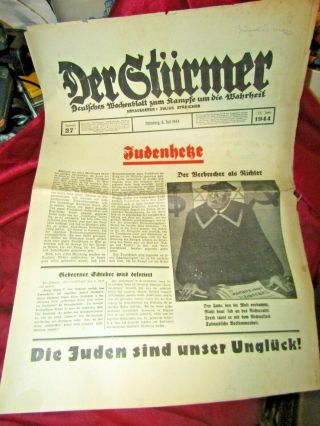 Der Sturmer Newspaper Wartime Issue Wwii German Propaganda,  For Political 13