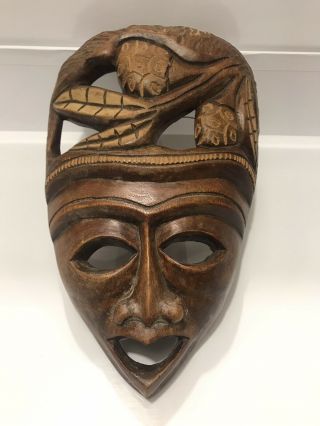 One Of A Kind Hand Carved Wooden African Mask Tribal Decor Vintage