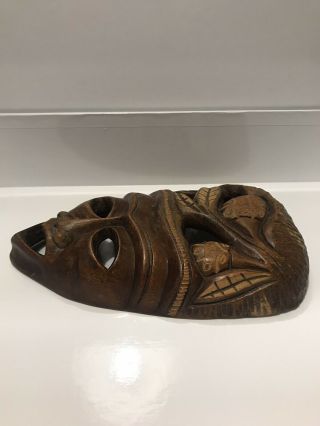 One Of A Kind Hand Carved Wooden African Mask Tribal Decor Vintage 3