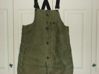 WW2 WWII U.  S.  Navy USN Deck Pants wool lined N1 Bibs Overalls NXss 22361 size M 3