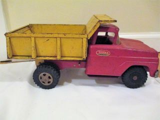 Vintage Tonka Toy Pressed Steel Dump Truck Red Yellow