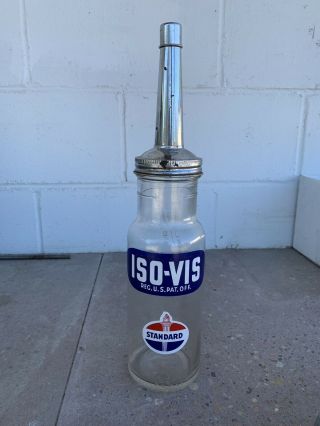 Vintage Standard Oil Co Iso Vis Glass Bottle With Cap Gas Station Oil Sign