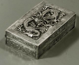 Chinese Export Silver Dragon Box C1890 Signed
