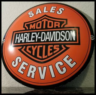 Vintage Harley Davidson Motorcycles Porcelain Convex Gas Oil Service Pump Sign