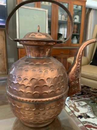 Vintage Turkish Copper Coffee Pot Embossed Design Fat Body Tea Antique