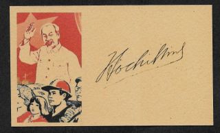 Ho Chi Minh Autograph Reprint On Period 1960s 3x5 Card