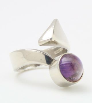 Danish Sterling Silver Ring Made By N.  E.  From And Set With Amethyst