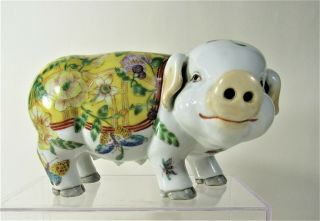 Vintage Chinese Hand Painted Porcelain Pig
