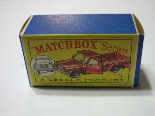 Matchbox Lesney 1964 71b Jeep Gladiator Pickup Empty Box