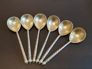 6 Antique Russian 84 Sterling Silver Coffee Spoons By Viktor Savinsky,  1857