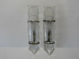 Vintage Cut Clear Glass Car Bud Vases With Holders