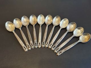A Set Of 11 Georg Jensen Acorn Pattern Sterling Silver Coffee Spoons