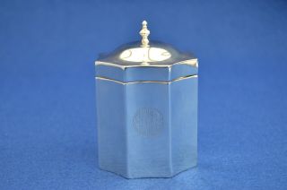 Antique Solid Silver Octagonal Tea Caddy - Sheffield 1912 - Hinged Lid - Box