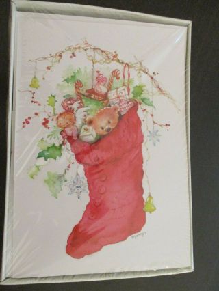 Box Of 24 Hallmark Mary Hamilton Christmas Cards Xmas Stocking Bear Doll Toy