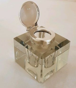 Antique Sterling Silver Inkwell/ Standish.  Birmingham 1925.  By John Grinsell