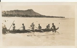 1930s Waikiki Beach Outrigger Canoe,  Diamond Head,  Hawaii Photo