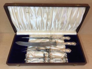 Antique " The Haddon Brand " 1901 Sterling Silver Meat Carving Set 5 Piece Rare