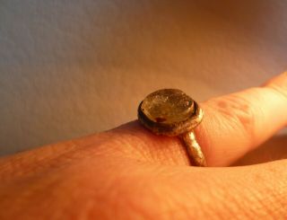 Late Medieval Ring With Glass Seal - Metal Detecting Find
