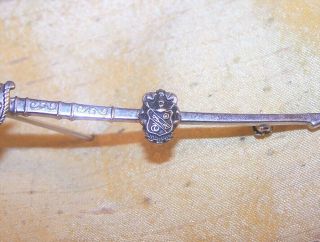 VINTAGE Sigma Nu fraternity sterling silver sword / sabre crest pin 2 3/4 