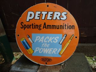 Vintage Peters Sporting Ammunition Porcelain Advertising Sign Dupont Remington