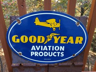 Old 1939 Goodyear Aviation Products Porcelain Advertising Sign