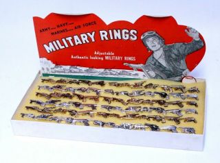 Fantastic Vintage Toy Military Ring Set Store Display Nos Mib Army Navy Marines