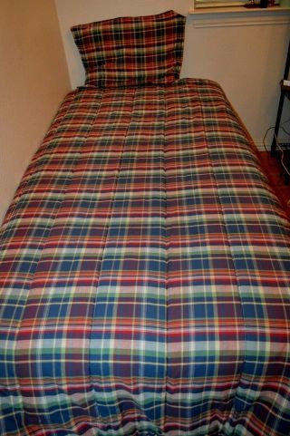 Vtg Ralph Lauren Kennebunkport Madras Plaid Chambray Twin Comforter & Sheets 6pc