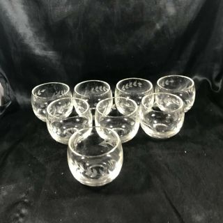 Set Of 8 Vintage Etched Glass Whiskey Drinking Glasses