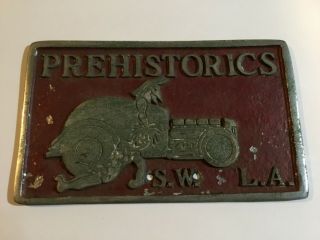 Vintage Metal Car Club Plaque “the Prehistorics” Car Club 1950’s